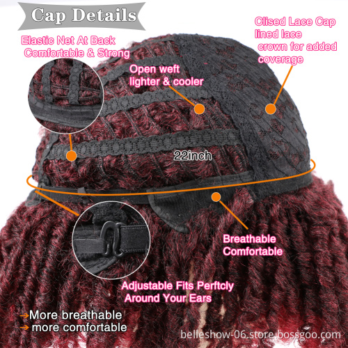 Hot sell Soft Dreadlocks Hair 6 Inch Wig Ombre Black Bug Crochet Braids Wigs Heat Resistant Synthetic Short Wigs